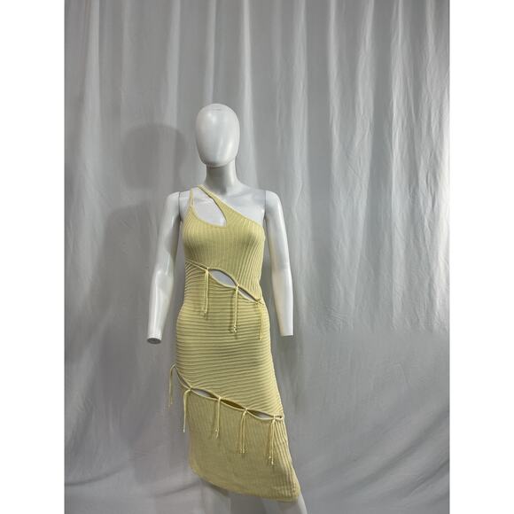 Nbd 'Bianca' Yellow Alternate Stitch One Shoulder Dress Size M - Picture 2 of 5